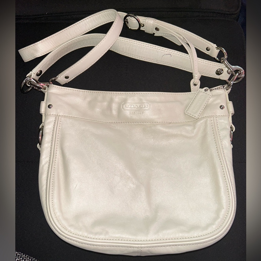 Coach Zoe Cream Leather Hobo Bag w/ Pink Interior